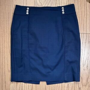 White House Black Market Navy Blue Slimming pencil Skirt with Silver Buttons